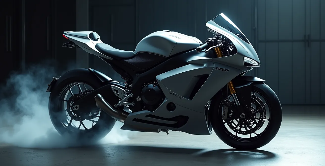 Moto sportive moderne avec carénage aérodynamique mettant en évidence l'influence du design sur la sécurité