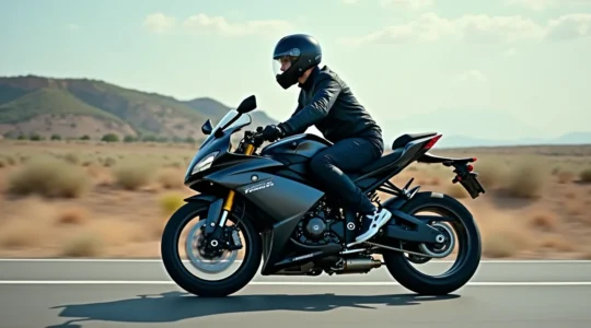 Motard adoptant une position de conduite optimale sur sa moto, démontrant l'ergonomie et le contrôle parfait de sa posture