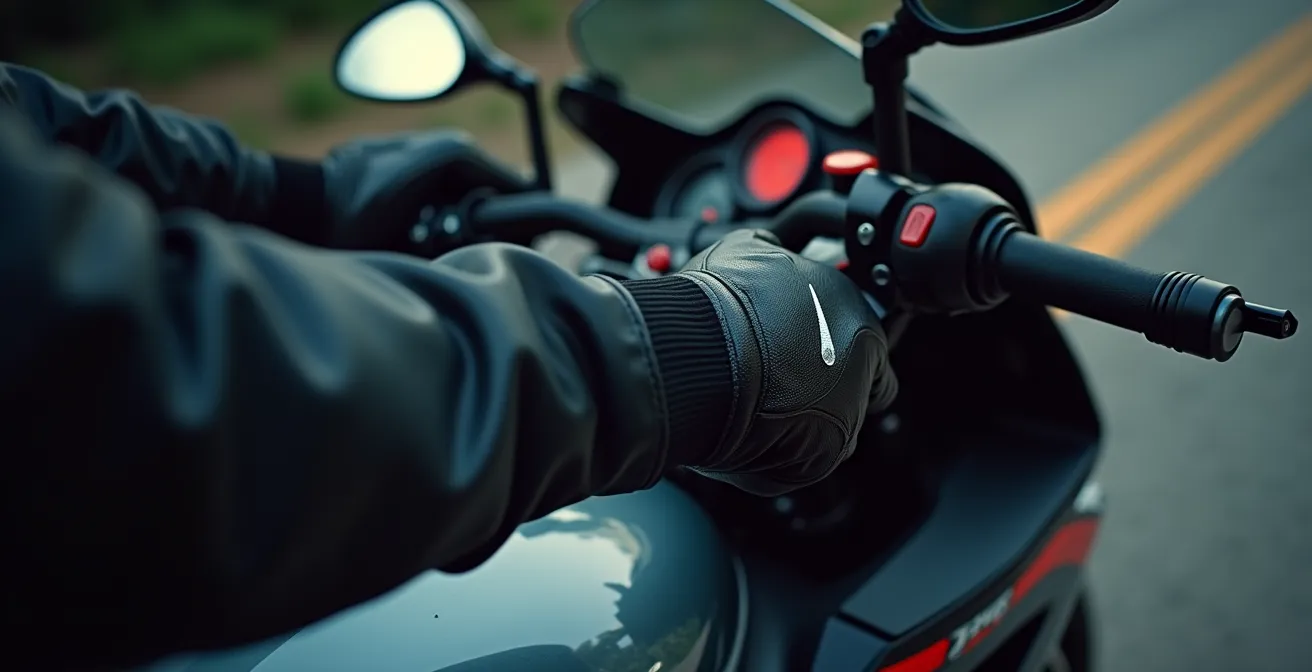 Démonstration de la prise de guidon correcte et technique du contre-braquage à moto