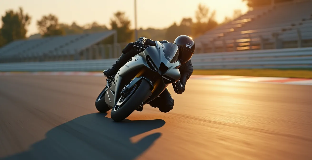 Moto sportive penchée dans un virage avec système de contrôle de traction actif