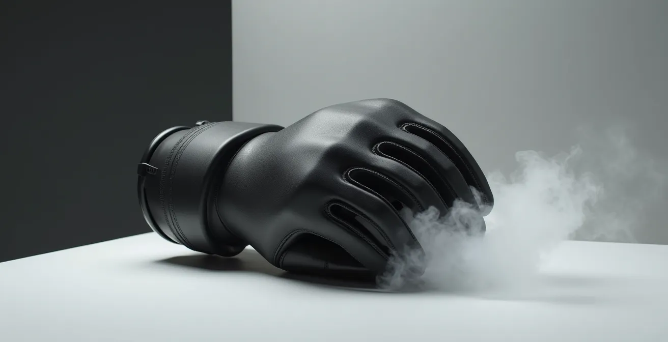 Vue détaillée d'une coque de protection ventilée sur un gant de moto avec flux d'air visible