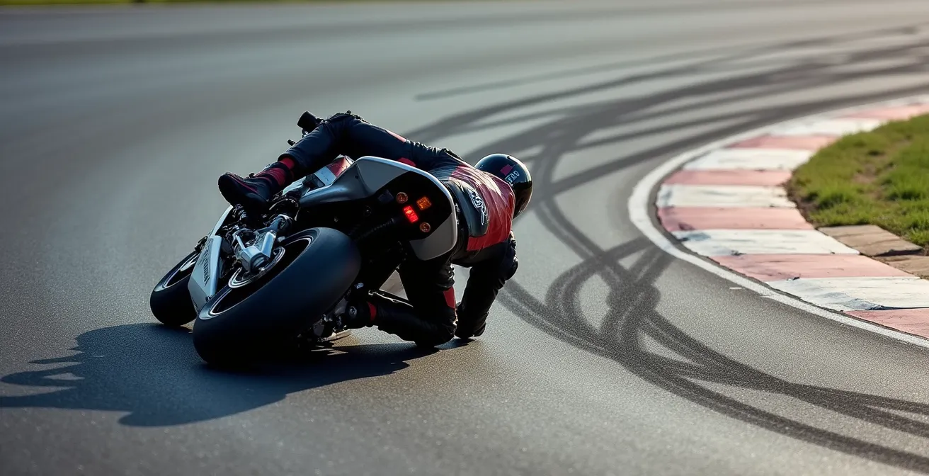 Démonstration des forces physiques d'un highside moto sur circuit