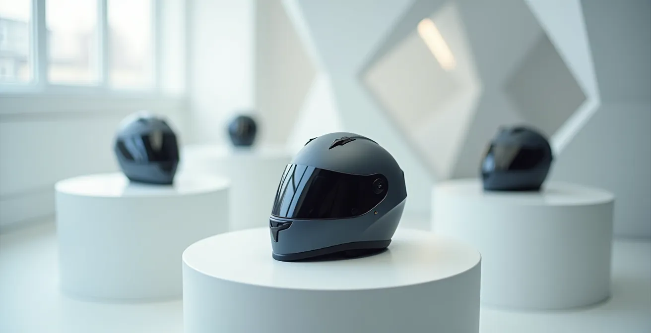 Comparaison visuelle de l'évolution des matériaux et technologies dans les casques