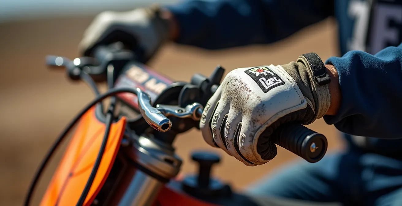 Grille de départ de motocross avec pilotes concentrés avant le départ