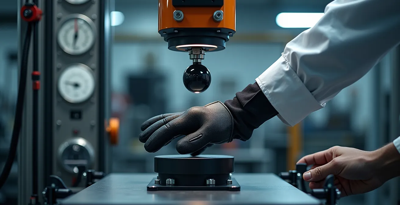 Machine de test d'impact pour certification de coque de gant moto en laboratoire