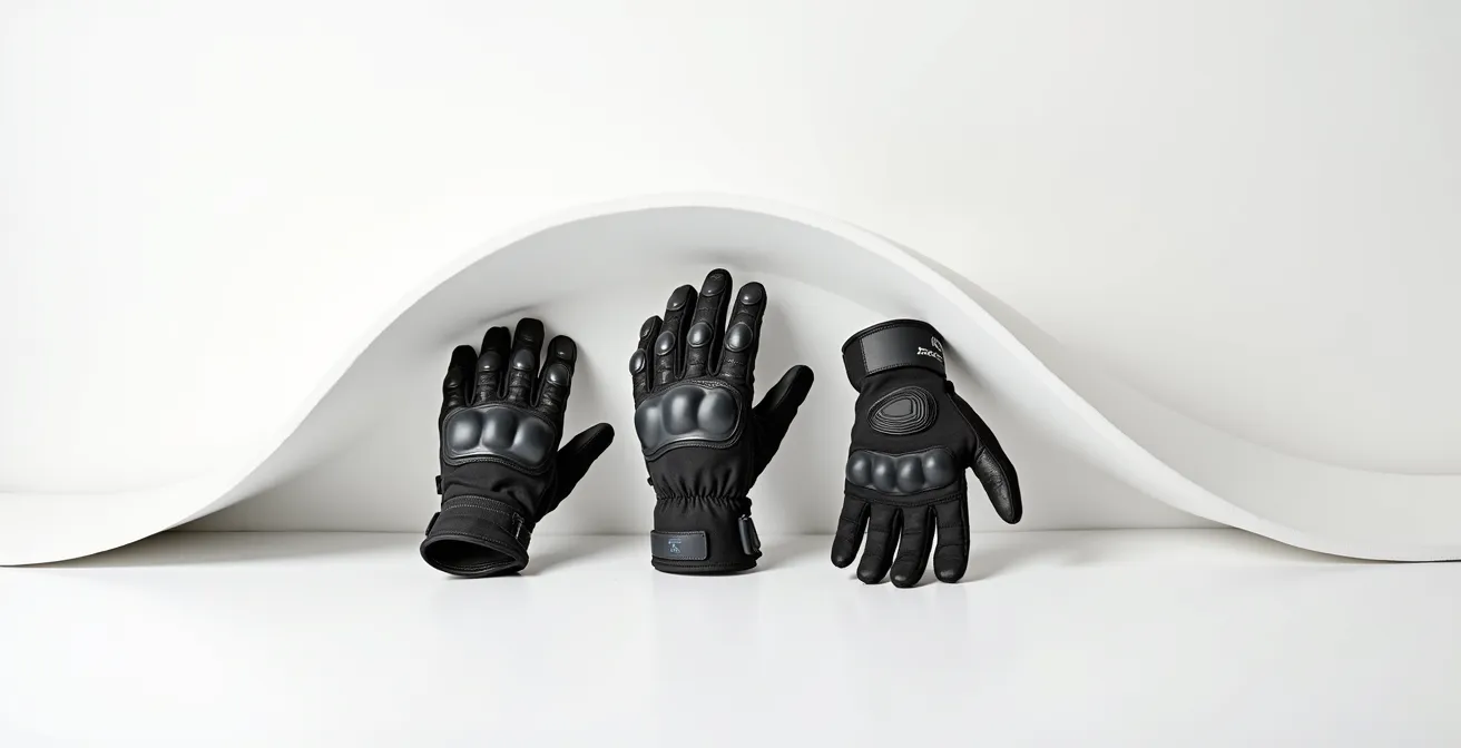 Comparaison visuelle des différents types de renforts de paume sur gants moto